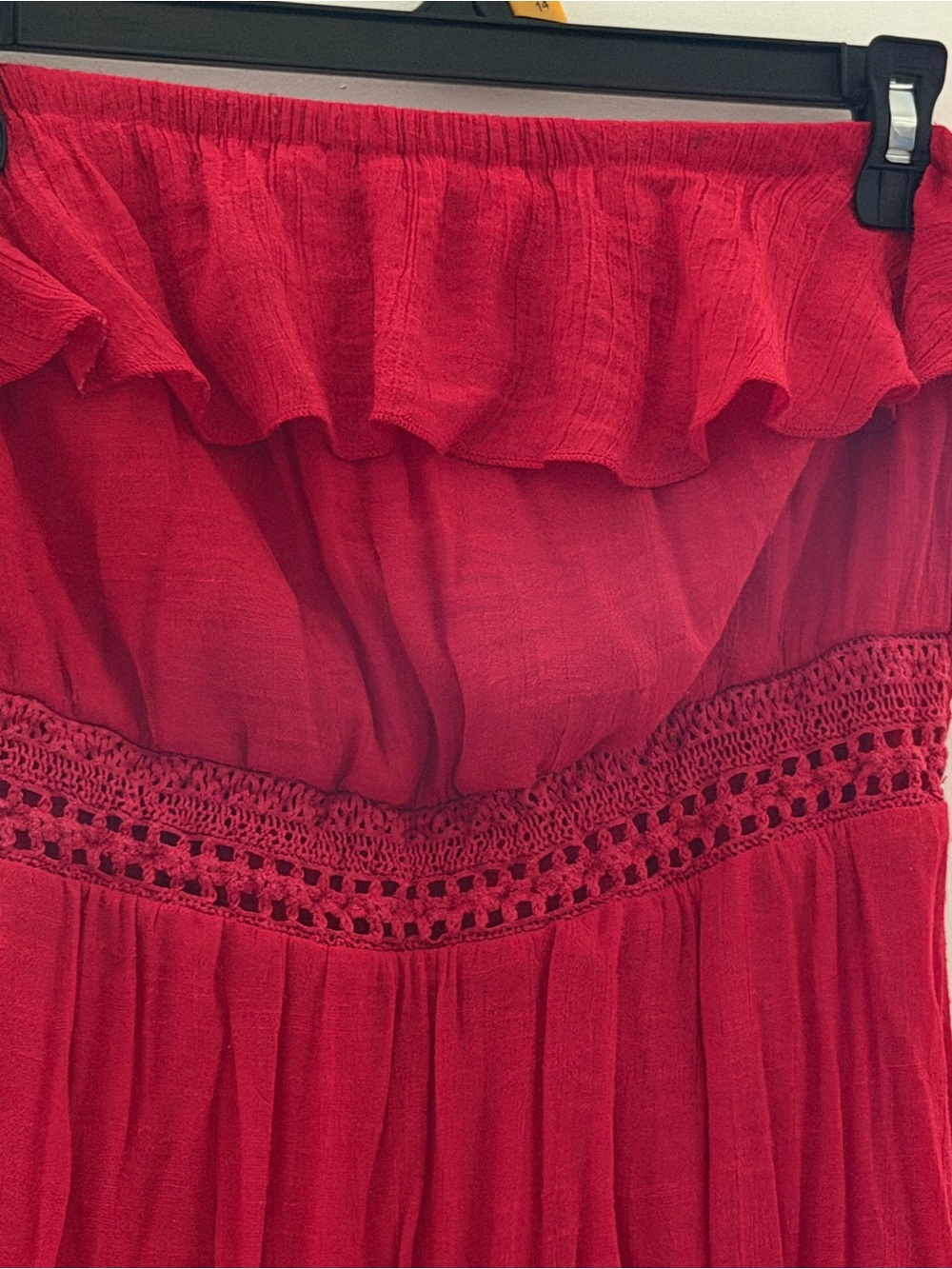 Strapless Ruffle Waist Red Maxi Dress - Picture 2 of 6